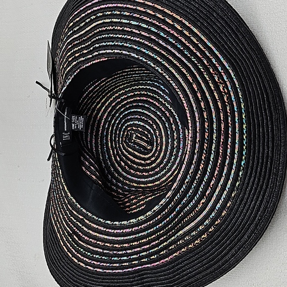 INC Sun-Hat Rainbow Weaved Striped Floppy Hat Black l Packable Wide-Brim NWT - Picture 3 of 7